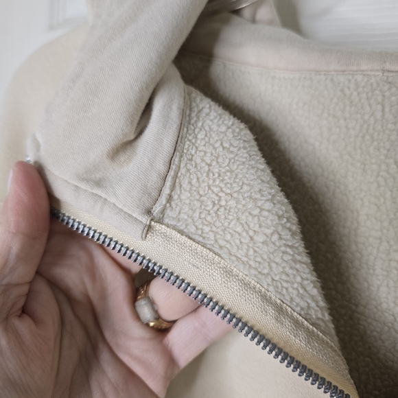 Cream Hoodie sherpa lined cropped womens M‎ - Picture 4 of 13